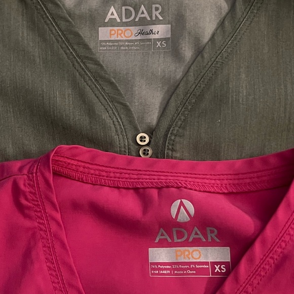 Xsmall Adar scrub tops. Grape, heather olive, fruit punch, spring leaf & coral. - Picture 3 of 4